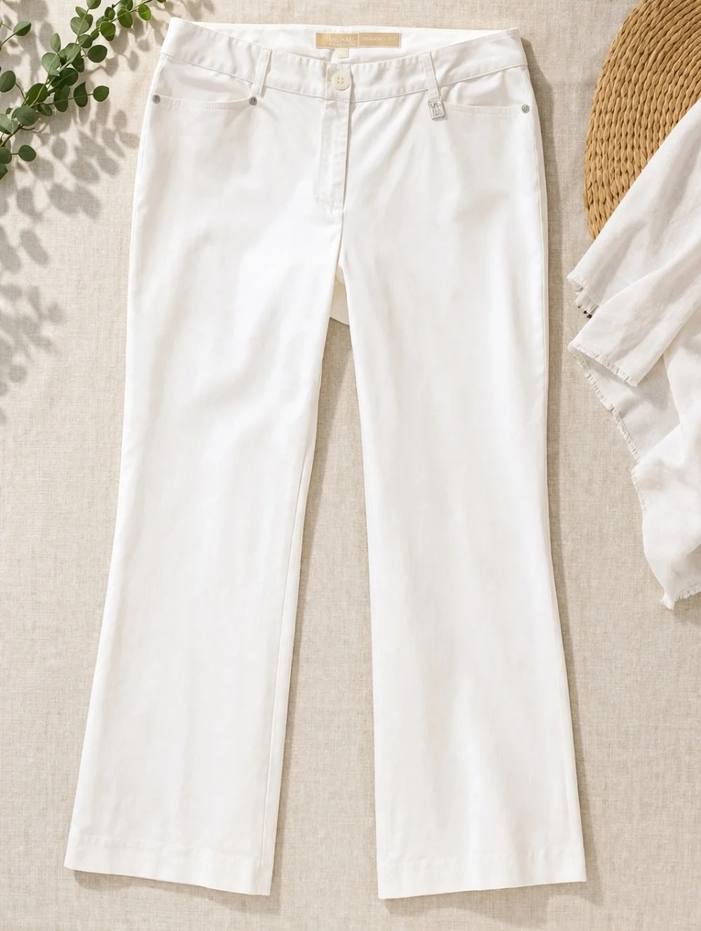 Michael Kors Gramercy Fit White Stretch Pants Size 10 Straight Leg Ankle